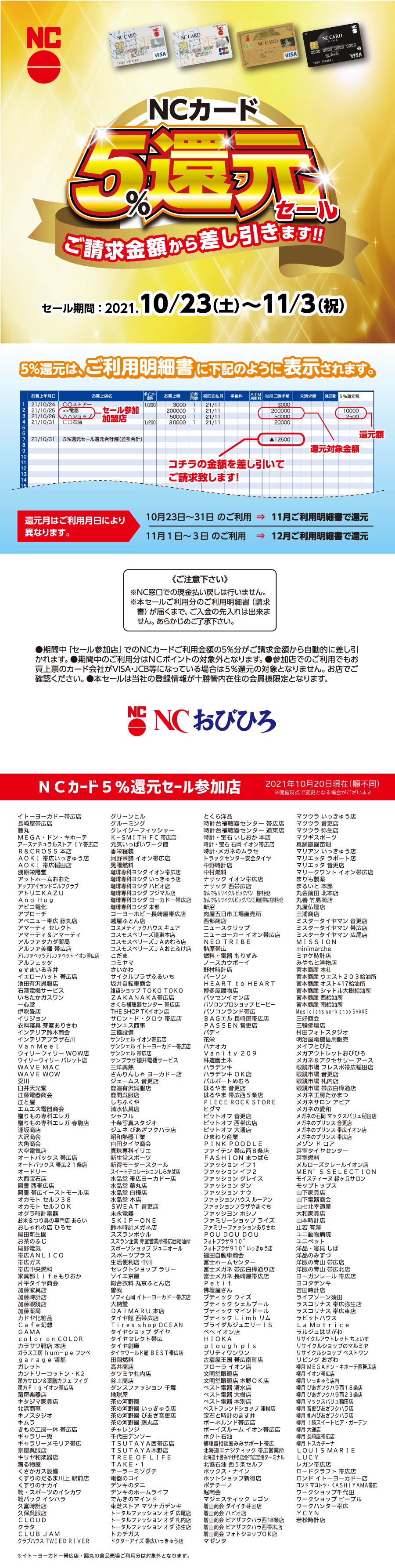 十勝地区会員限定 Ncカード５ 還元セール お知らせ Ncおびひろ